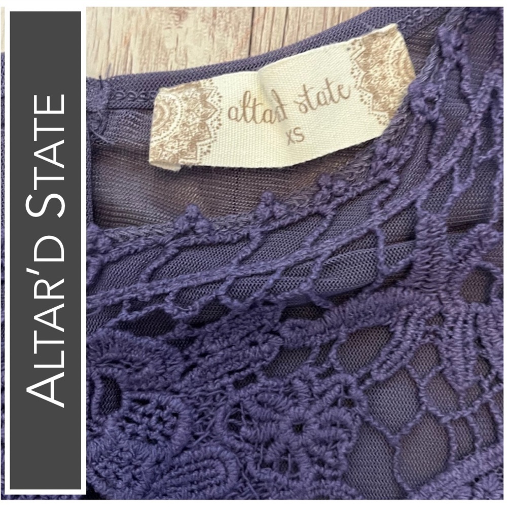Altar’d State Purple Tunic Blouse with Lace Detail - Picture 6 of 9